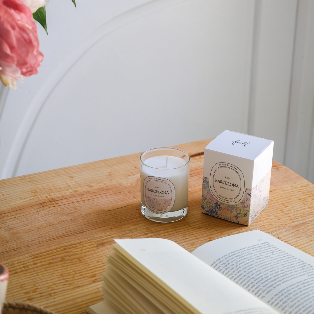 FEELIT-ESSENCES – Engroshandel Glaslys – Duftlys med rosenaroma fra Barcelona-kollektionen1