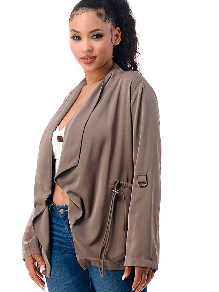 Olijfkleurige lichtgewicht jas met lakenprint voor wholesale door Woven Pink