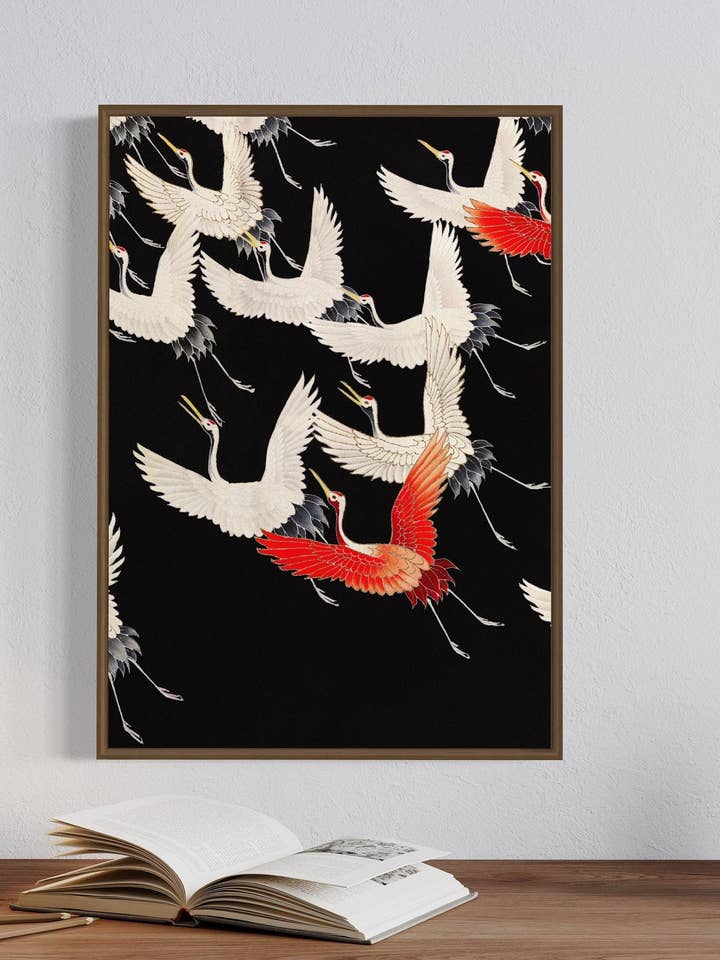 Furisode with a Myriad of Flying Cranes' A4, A3, A2 Wall Art. Vintage Wall Art Print. Japanese Art, Japanese Prints. Mothers Day gift, Japan for wholesale by Gabrielle Dalsan