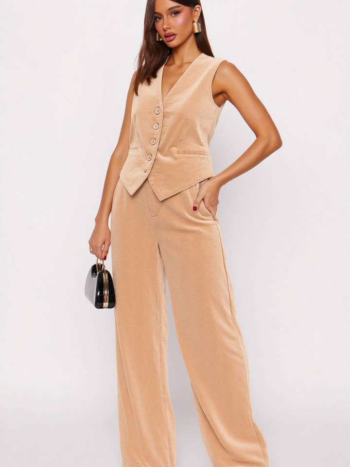 CORDUROY VEST AND WIDE LEG PANTS SET for wholesale by 5besties inc