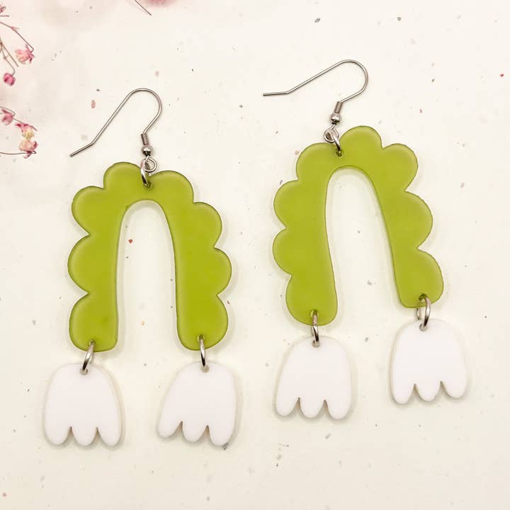 (Green/White) In Bloom Charm Acrylic Earrings for wholesale by Hoity Toity Goods