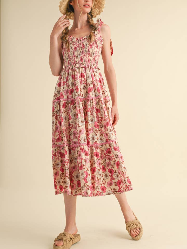 &MERCI - Vente Robe – femme - ROBE MIDI À VOLANTS EN DENTELLE FLORALE MDR38525