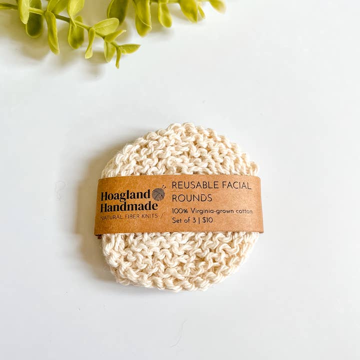 Hoagland Handmade - Wholesale Cotton Pad - Virginia-grown cotton reusable facial rounds (5 per set)