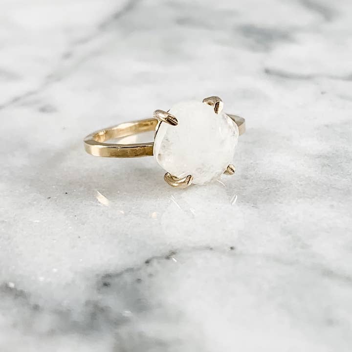 Rainbow Moonstone Cushion Cut Prong Setting Ring for wholesale by Simply Chic Jewelry