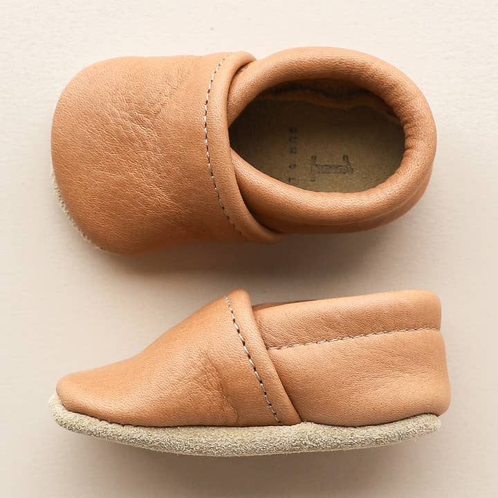 Gender Neutral Baby Shoes in Caramel | Slip-on Moccs for wholesale by Sun & Lace