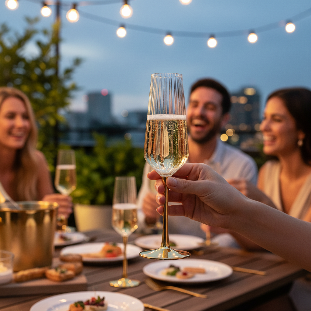 Kadra Kitchenware - Wholesale Champagne Flute - Vikko - Decor, Elegant, Champagne Flute Glass, Gold, 9 oz2