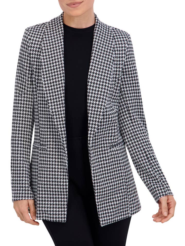Shawl Collar, Plaid Knit Unlined Blazer for wholesale by Ookie & Lala / O&L