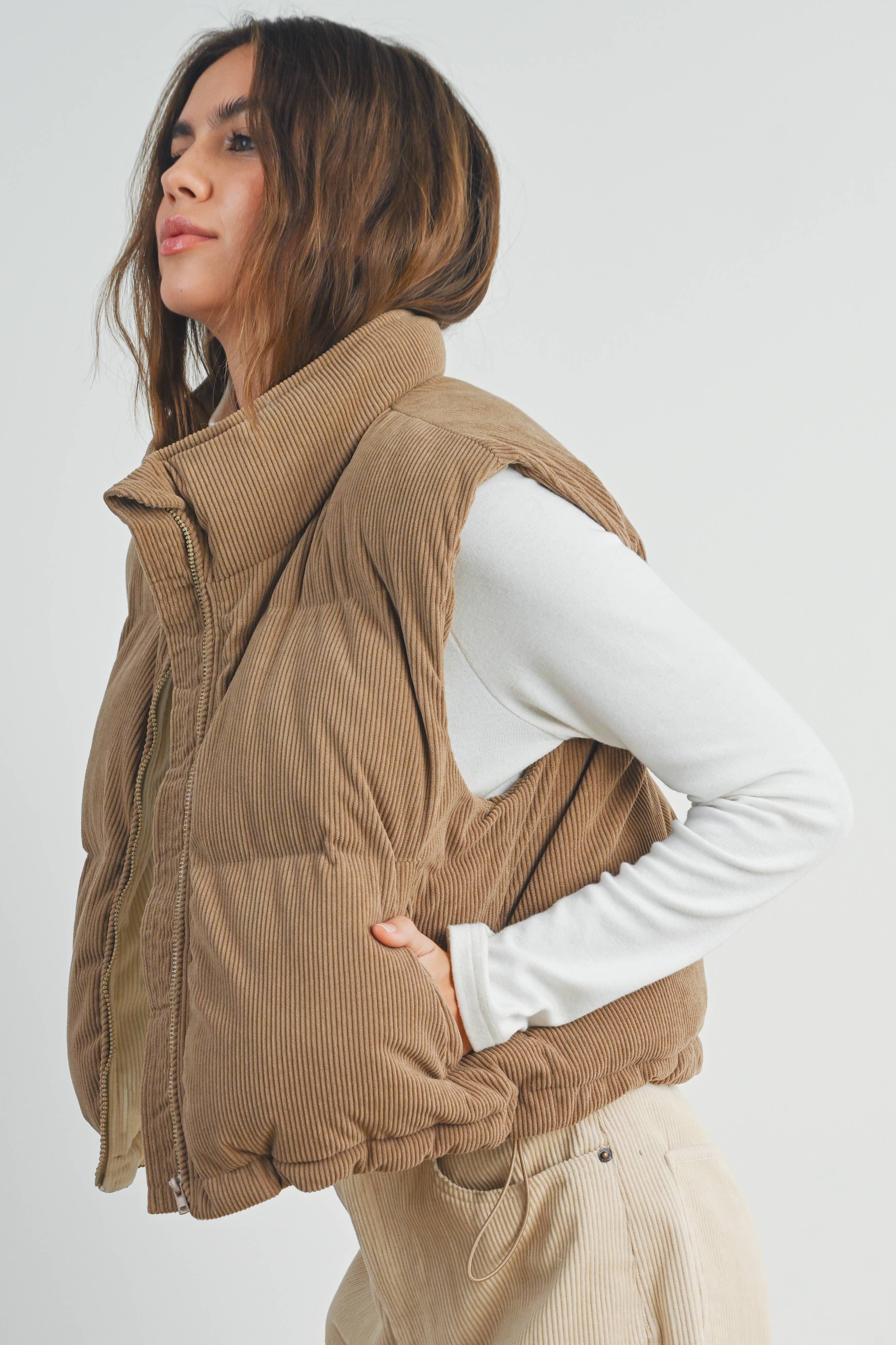 BUTTERMELON - Wholesale Outerwear Vest - Women's - FALL ADOREME CORDUROY PUFFER VEST - BMJ72424
