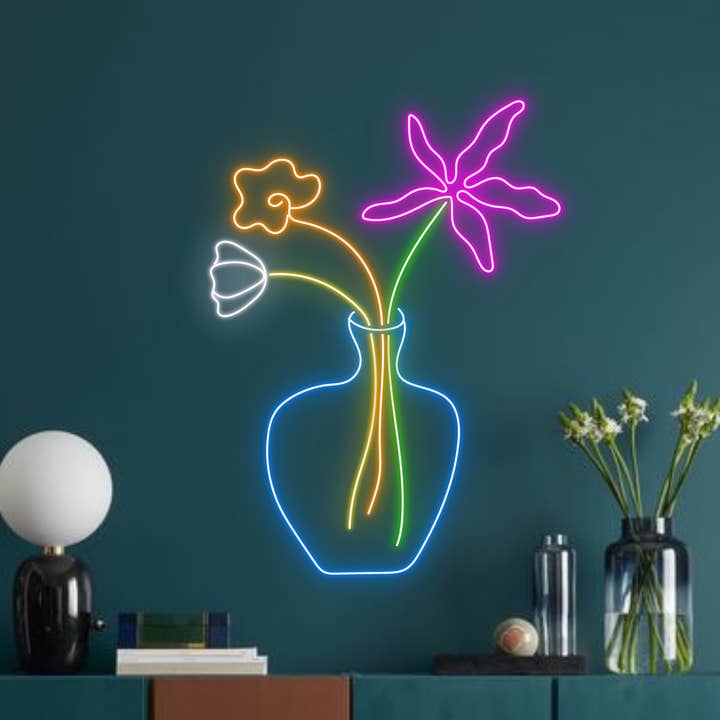 Vase à fleurs, enseigne au néon, décoration de la boutique Plant Flowers pour la vente par Glow Neon