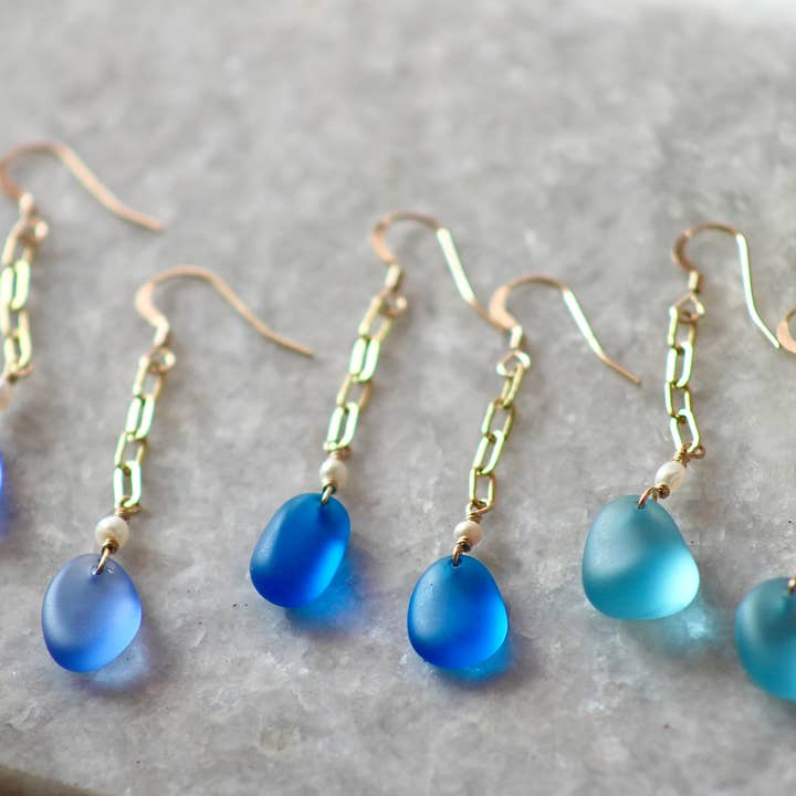 Seaglass Paperclip Chain Earrings 14k Gold-Fill for wholesale by Beach Babe Hawaii
