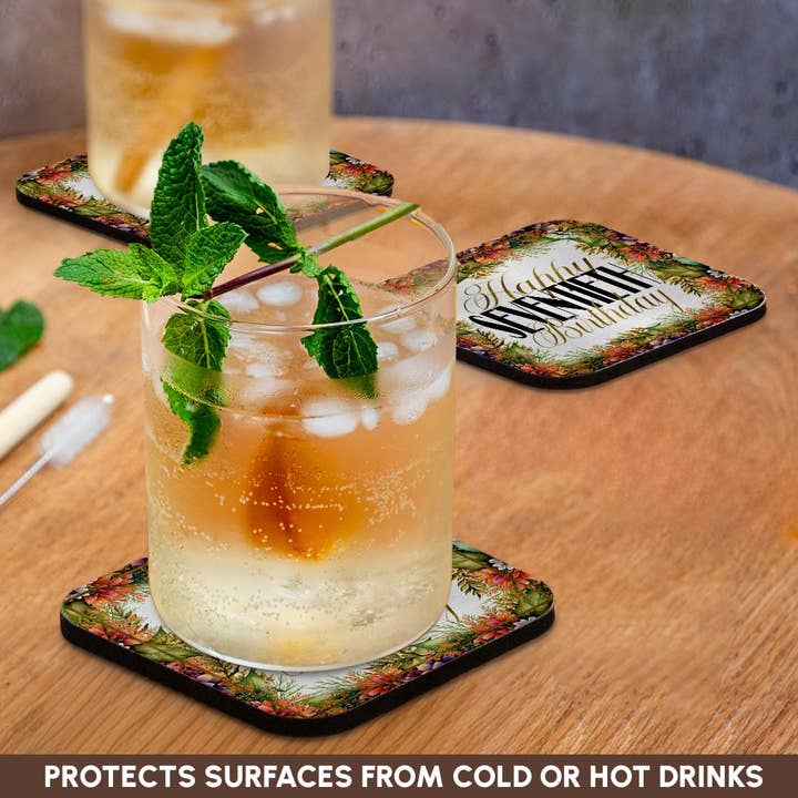 3dRose - Wholesale Coasters - 3dRose, Orange and Purple Flower Happy Sixtieth Birthday, Coaster9