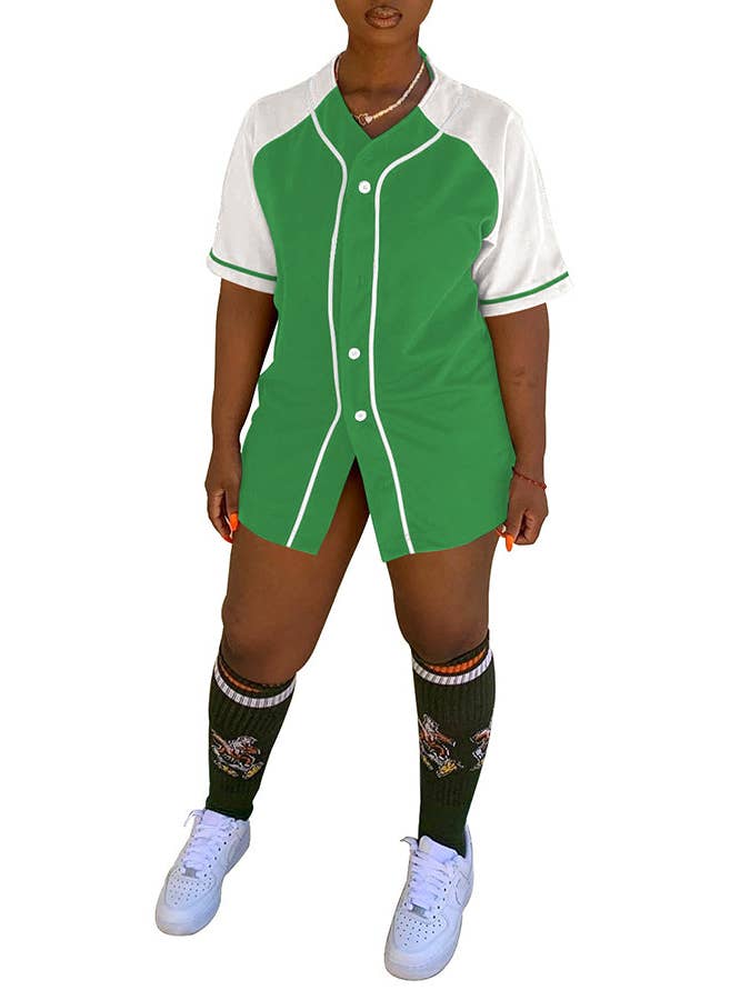 MB Fashion Wholesale - Wholesale Button Down Shirt - Women's - MB FASHION Sporty Raglan Baseball Jersey Dress 6503T3