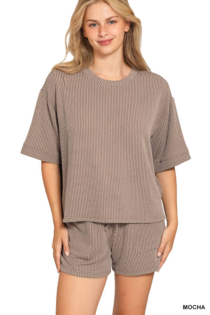 42POPS – Engroshandel Loungesæt - Dame – .Corded Rib T-shirt & Shorts 2-delt Sæt71