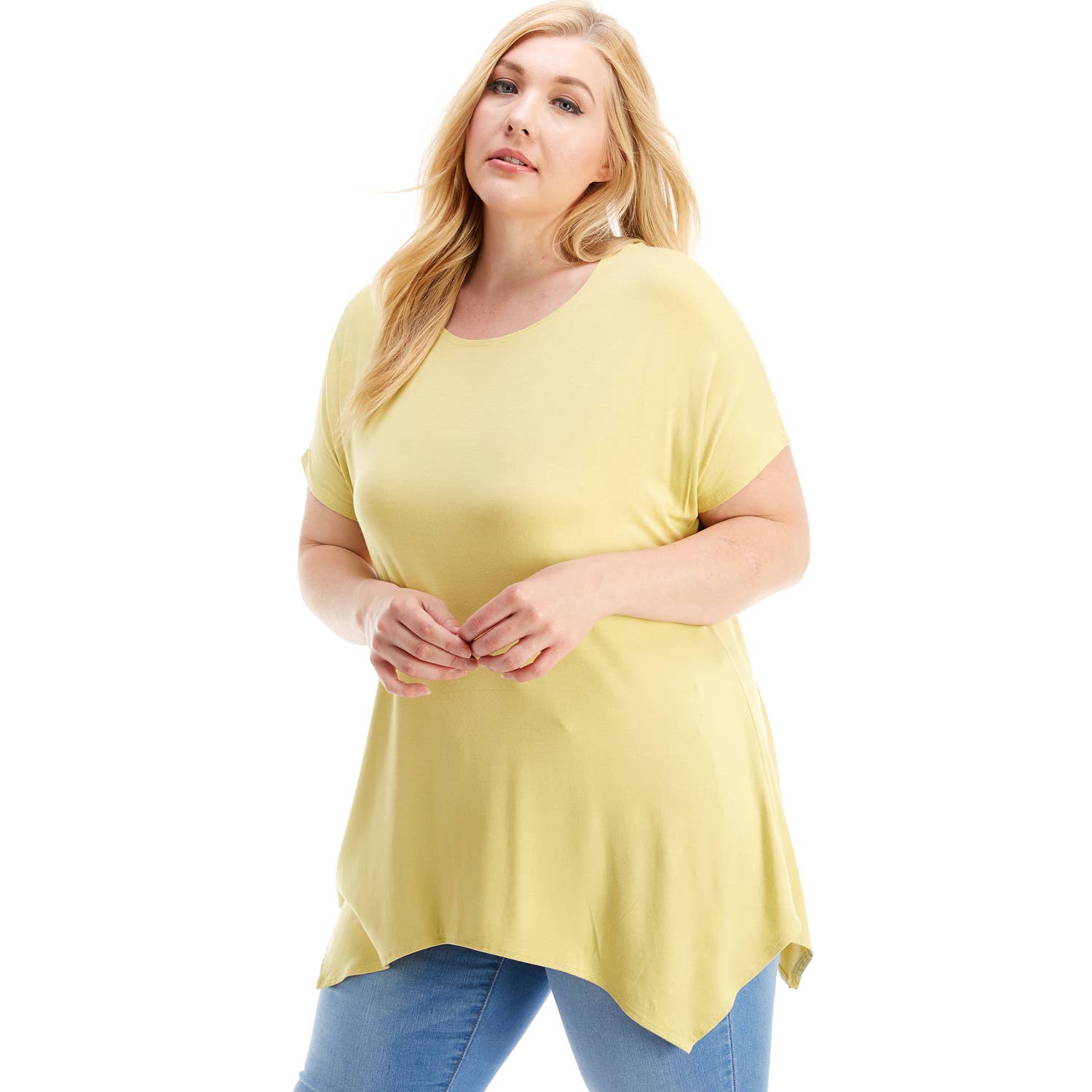 Azules Clothing - Wholesale Tunic - Women's - ATP-2307RSX Plus Size Asymmetric Short Sleeve Tunic2