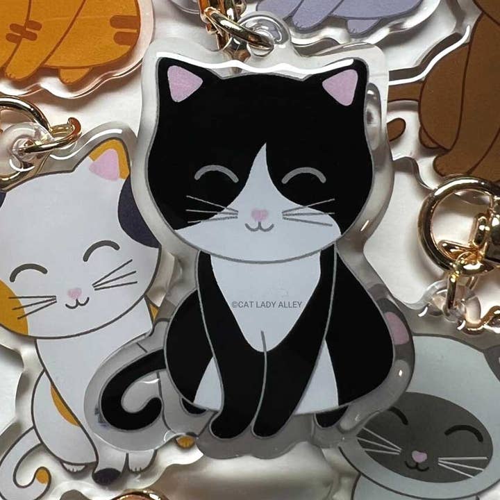 Tuxedo Cat Acrylic Keychain Charm for wholesale by Cat Lady Alley