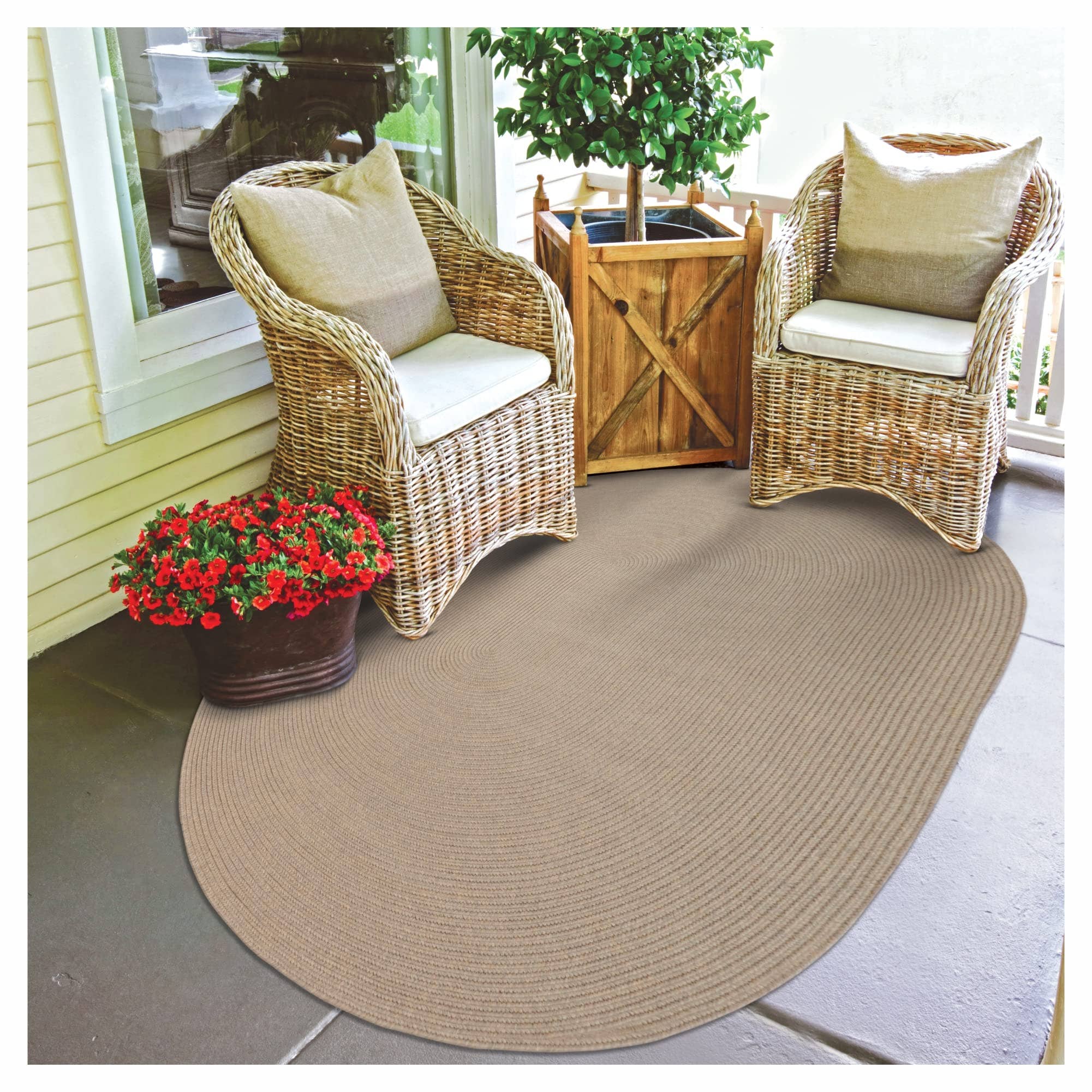 Homespice Decor – Großhandel Teppichvorleger – Biscuit Tan geflochtene Teppiche für drinnen & draußen, wasserdicht5