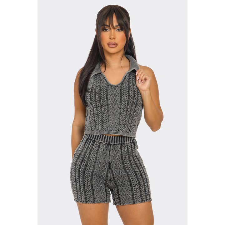 HiteJeans - Wholesale Top & Short Set (NOT Loungewear) - Women's - CHUNKY KNIT SLEEVELESS TOP SHORTS SET0