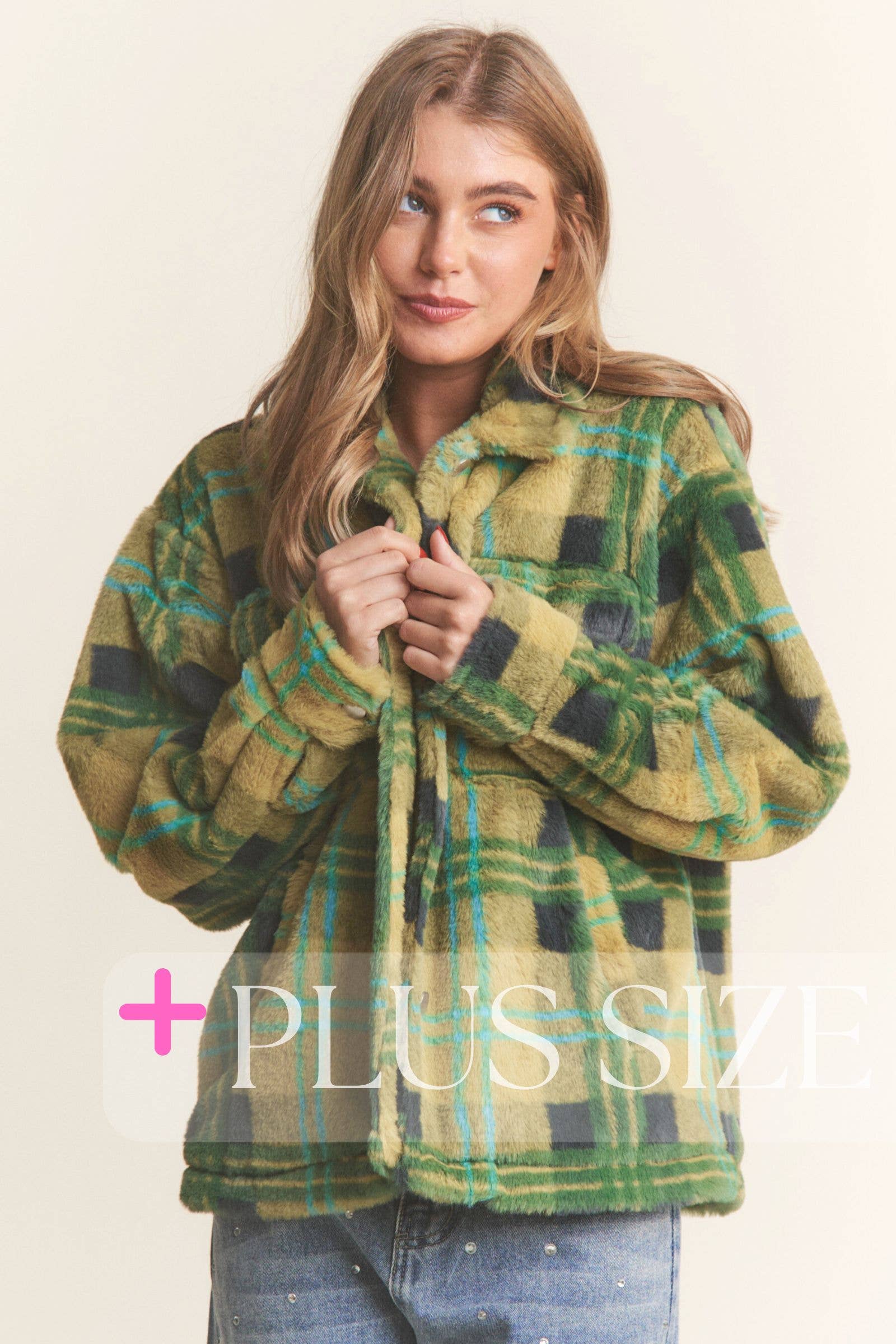 J.NNA - Vendita all'ingrosso Giacca - Donna - Giacca a quadri morbida con bottoni taglia forte8