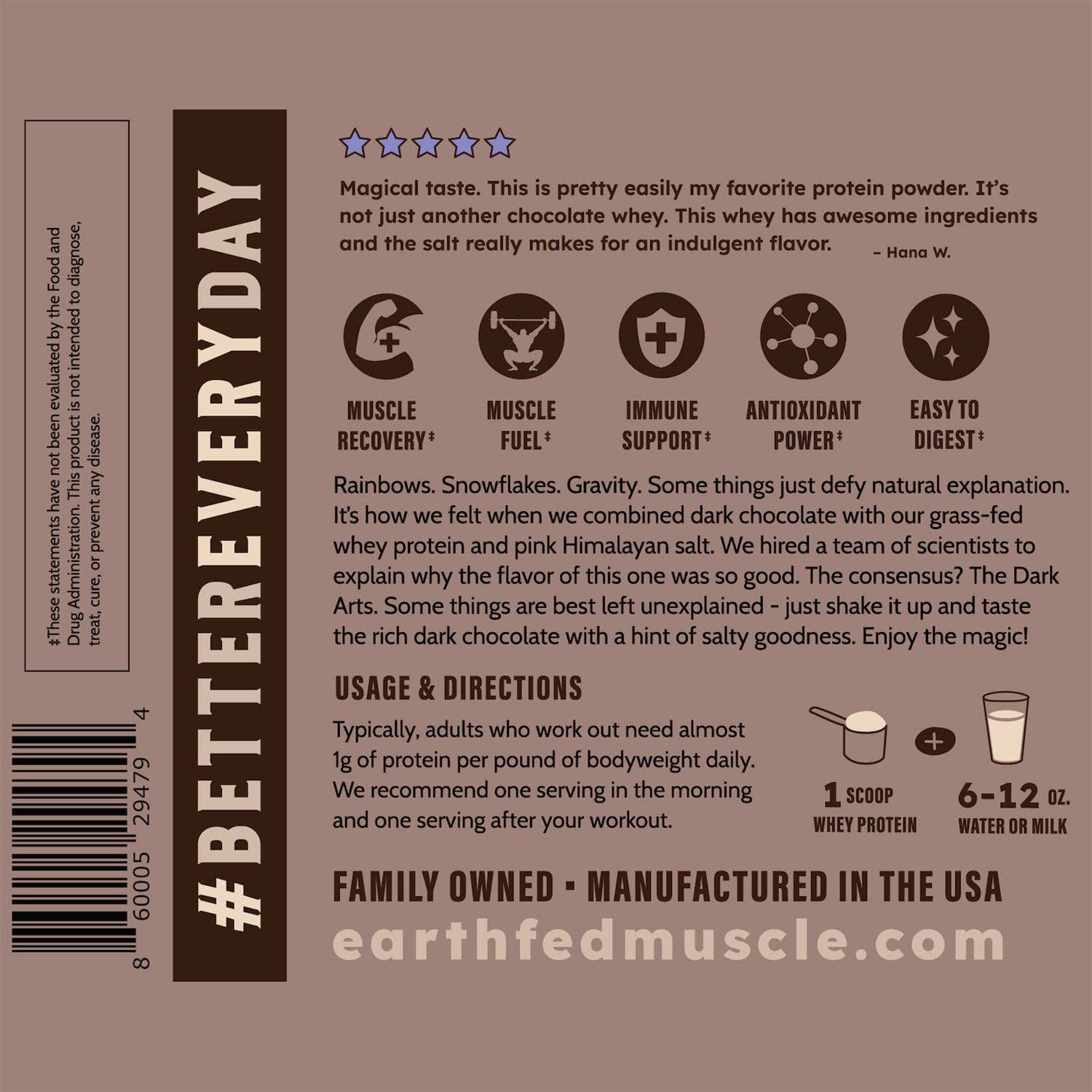 Earth Fed Muscle - Wholesale Protein/Superfood Powder - Dark Arts Salted Chocolate Grass-Fed Whey Protein12