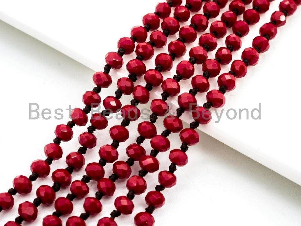 BestBeads&Beyond – wholesale Pärlband/Pärlhalsband – 60" lång hand knuten röd färg Crystal halsband, D123