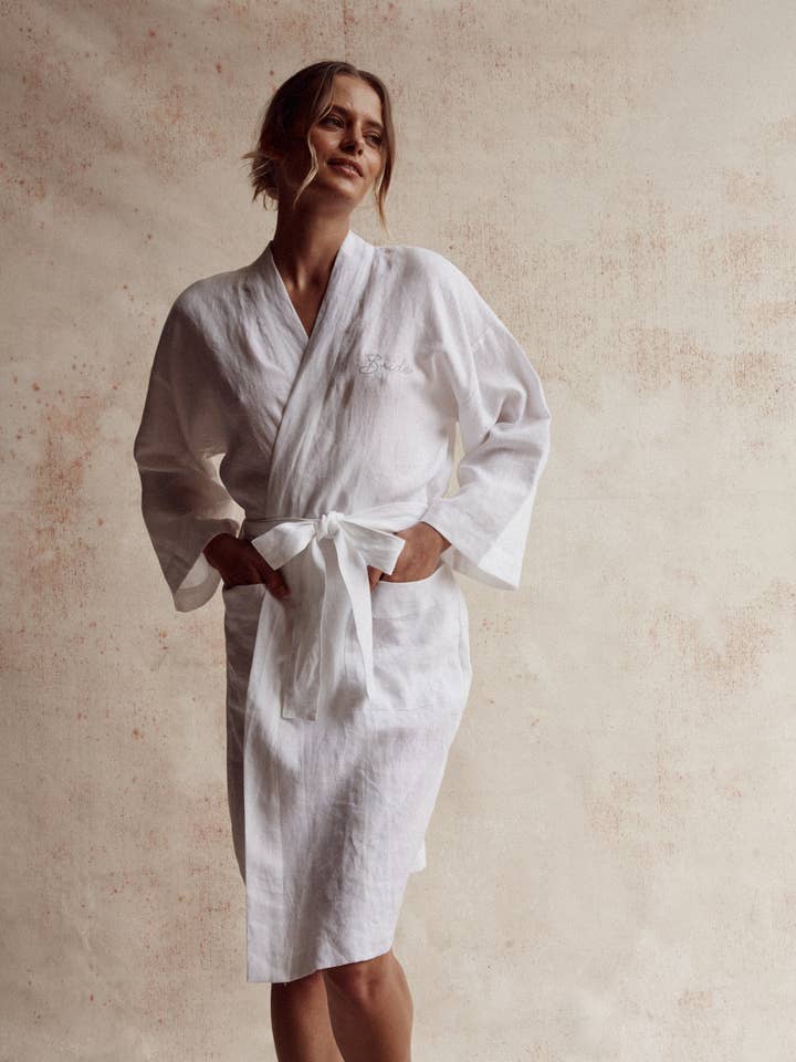 Dove Grey Accessories - Wholesale Robe - Women's - Addison French Linen Robe in Ivory