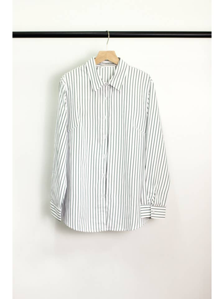 ESLEY - Wholesale Button Down Shirt - Women's - T2406ASJP53055 - CLASSIC STRIPE LONG SLEEVE BLOUSE