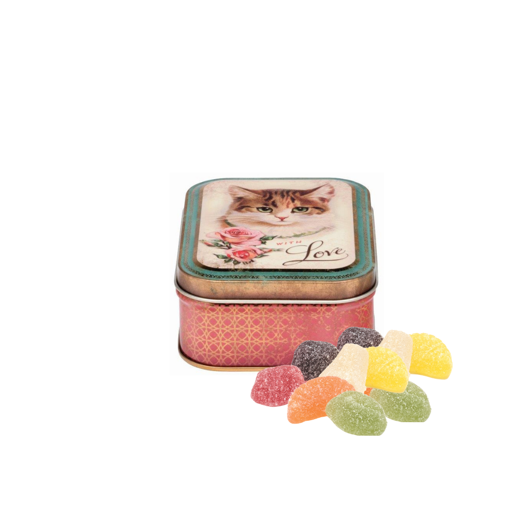 Tin Treats – wholesale Decorative box – Nostalgia - With Love Cat Tin with Fruit Jellies0