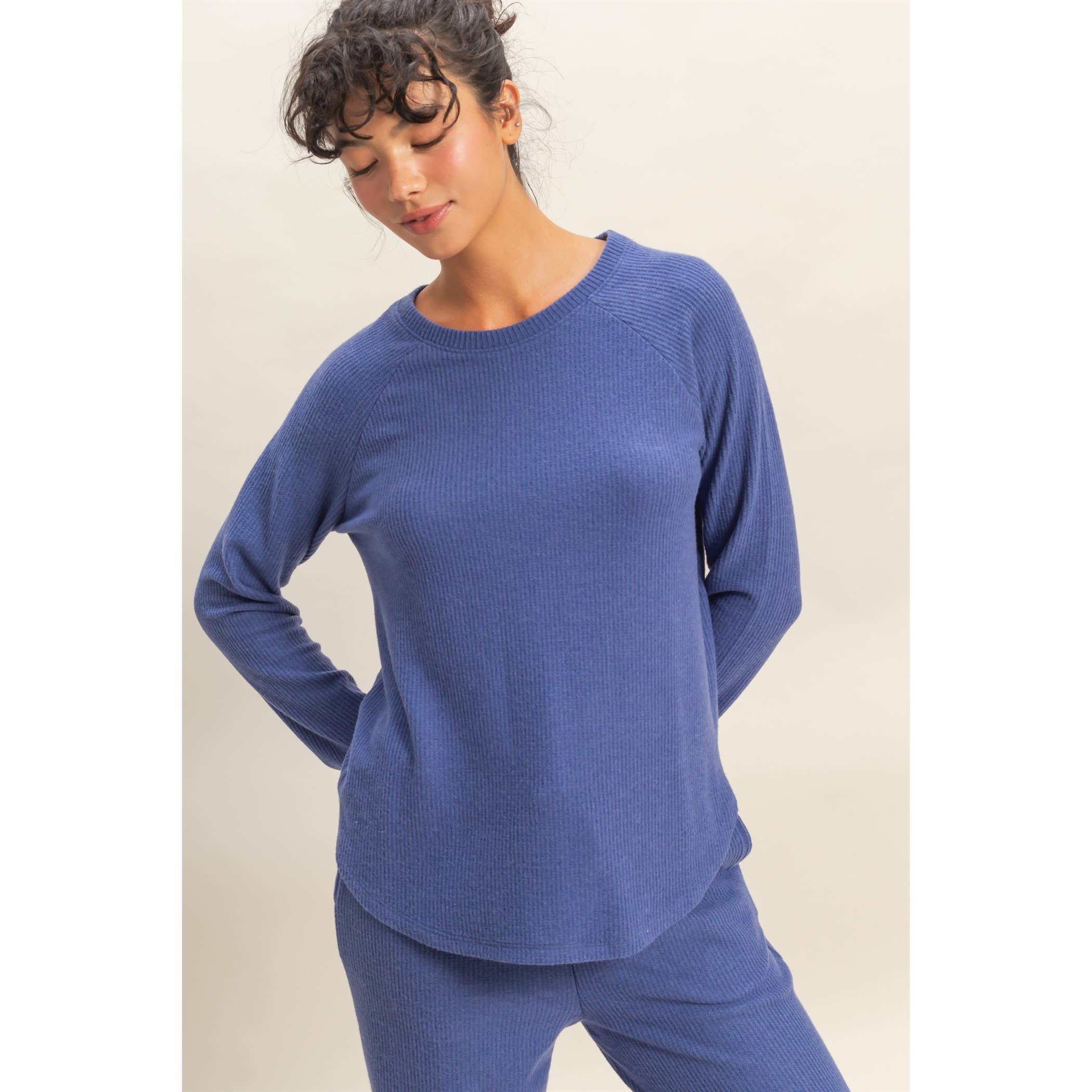 Double Zero - Wholesale Shirt - Women's - Brushed Waffle Raglan Long Sleeve Casual Top0