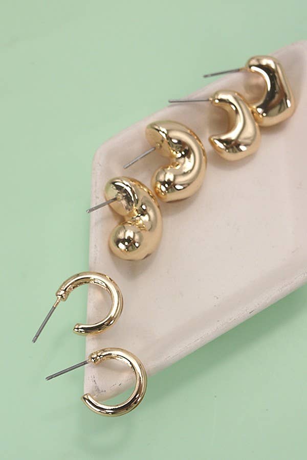 Gold BUBBLE HOOP HUGGIE TRIO EARRINGS | 80E5359 for wholesale on Faire2