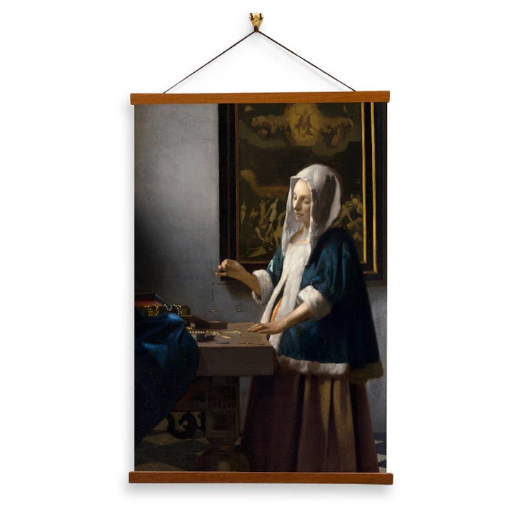 Kvinna med våg av Johannes Vermeer - Giclée-tryck på duk med magnetisk hängare för wholesale av Vintage Banners