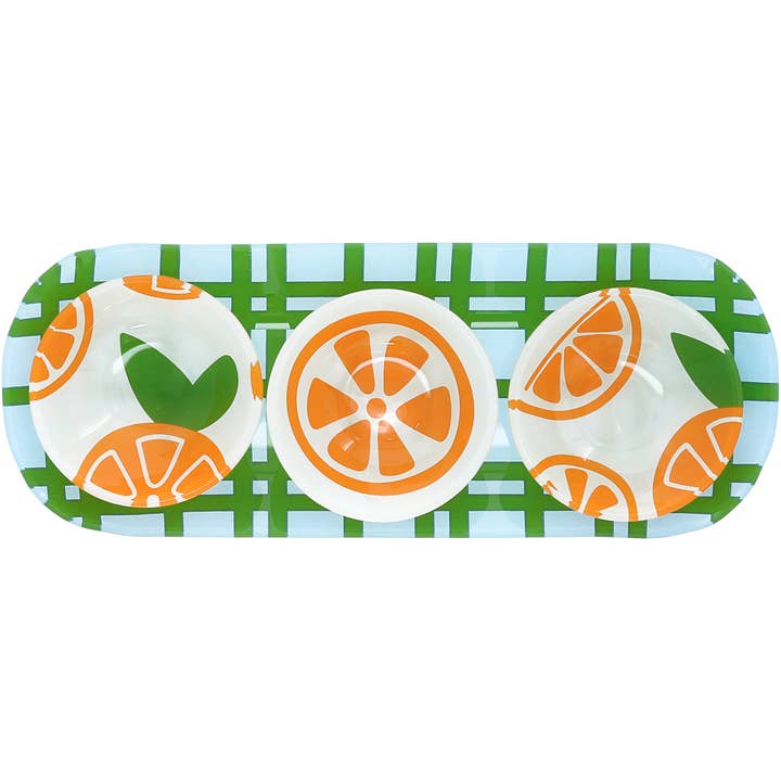 Oranges - 11" Glass Serving Tray with 3 Bowls for wholesale by Pavilion