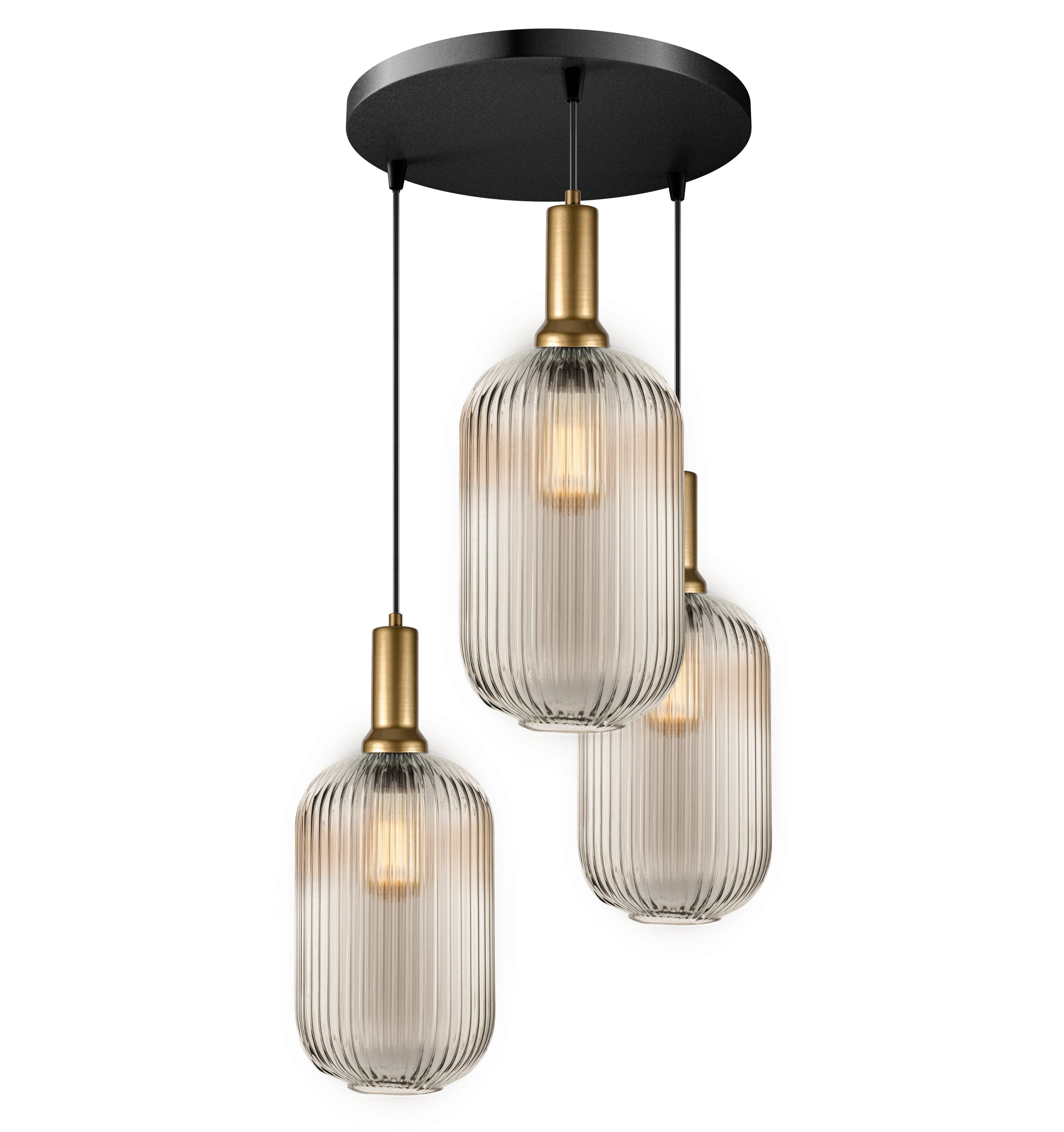 Eclipse Lighting - Wholesale Chandelier/Hanging Light - XL Amber Ribbed Glass Multi Pendant Light for Stairs, Mid-Century Modern Custom made Chandelier Light for Architects and Interior Designers5