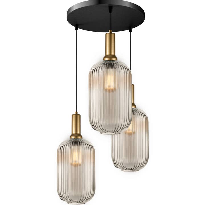 Eclipse Lighting - Wholesale Chandelier/Hanging Light - XL Amber Ribbed Glass Multi Pendant Light for Stairs, Mid-Century Modern Custom made Chandelier Light for Architects and Interior Designers5