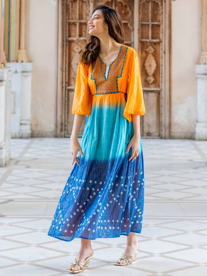 NOVICA - Wholesale Dress - Women's - Goa Spice Garden Cotton Empire Waist Maxi Dress