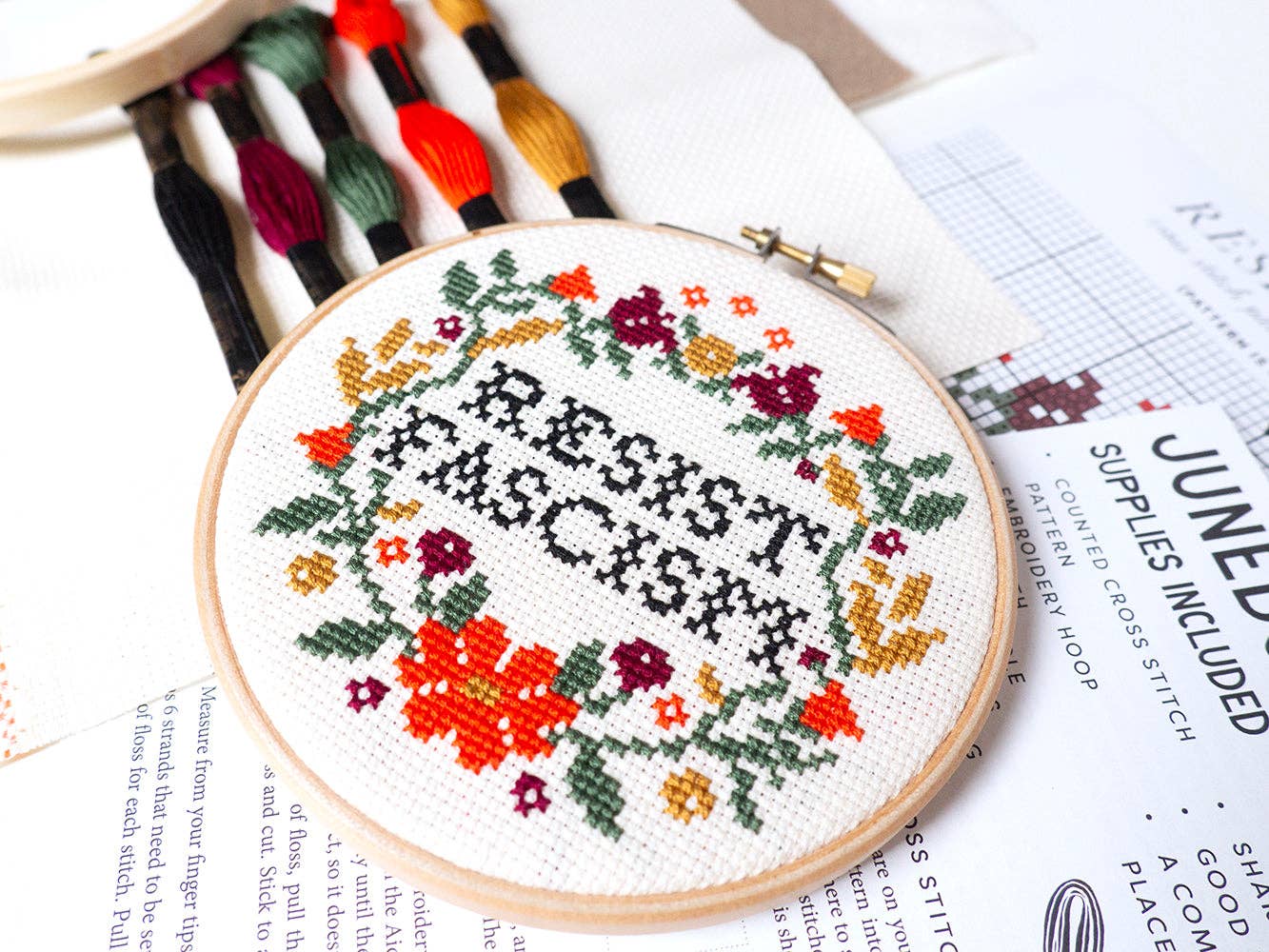 Junebug and Darlin - Wholesale Embroidery/Cross Stitch Supplies - Resist Fascism Kit1