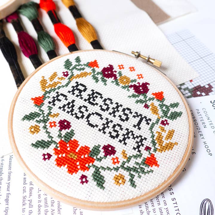 Junebug and Darlin - Wholesale Embroidery/Cross Stitch Supplies - Resist Fascism Kit1