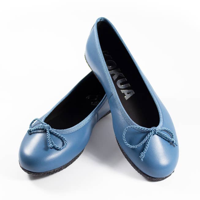 Heaven blauwe leren ballerina met antislipzool voor wholesale door ATELIER DE BALLERINAS