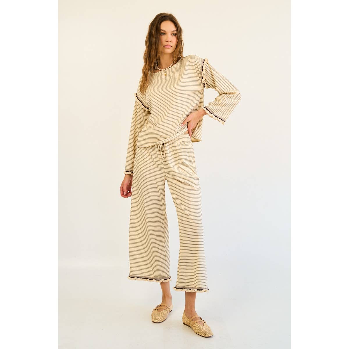 The GREii - Vente Pantalon – femme - Pantalon à volants rayés5