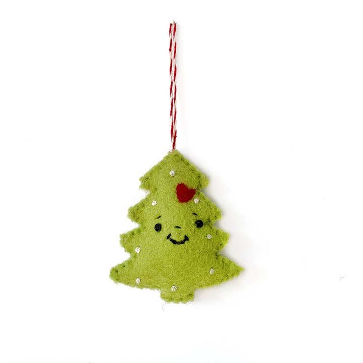 Adorno de lana de fieltro de árbol de Navidad sonriente para venta al por mayor de Ornaments 4 Orphans