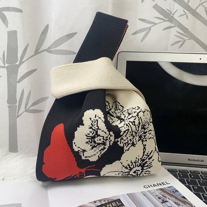 FurDecoration - Wholesale Tote Bag - Women's - Small Contrast Color Soft Openning Knitted Wrist Bag Handbag8