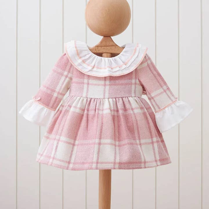 Rosa kariertes Babykleid für Mädchen für den Großhandel von My Vintage Kid