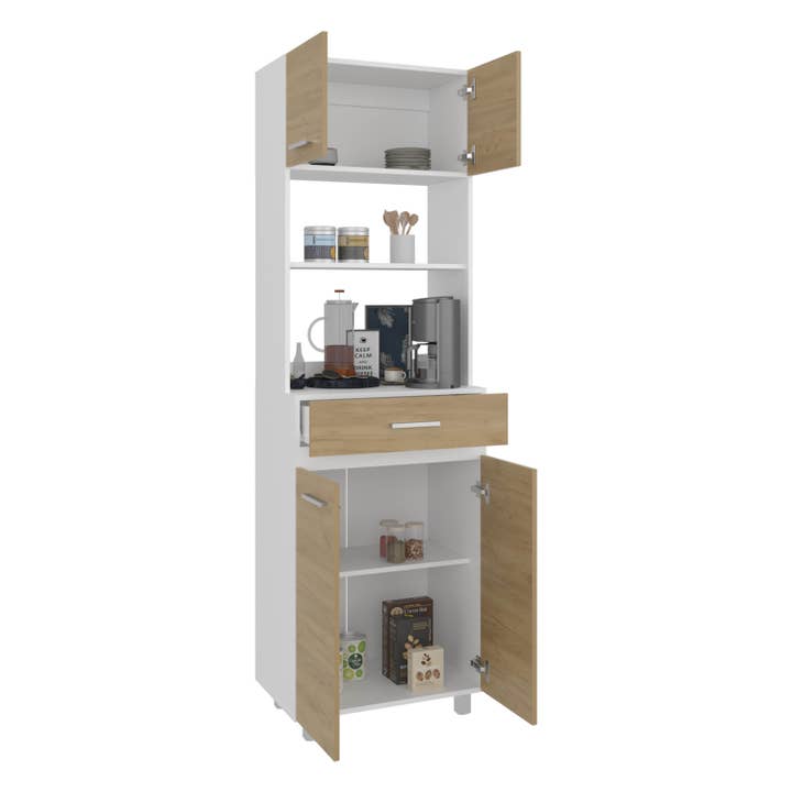 White Natural Oak Sicilia Pantry Cabinet Freestanding Kitchen Storage Unit For Food, Dishes Or Appliances for wholesale on Faire3