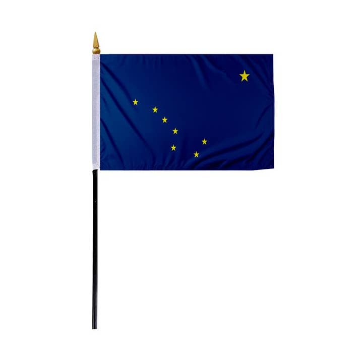 AGAS Alaska State Stick Flag 4x6 inch - 11" Plastic Pole for wholesale by AGAS MFG INC