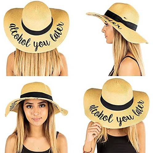 Funky Junque - Wholesale Straw Hat - Women's - Embroidered Sun Hat - Alcohol You Later