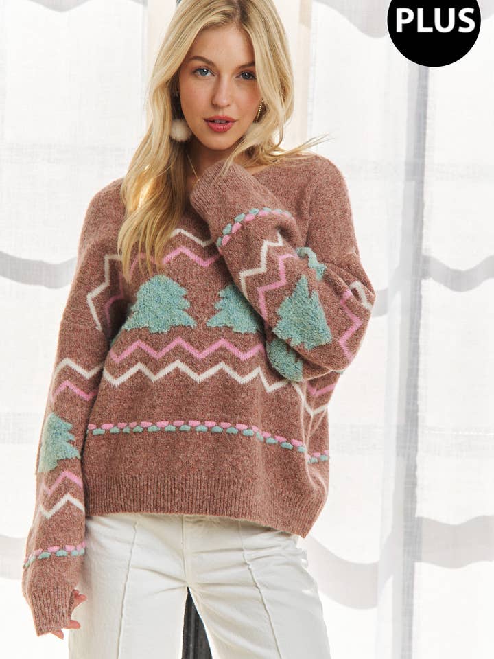 CESW2622X - PLUS CHRISTMAS TREE SWEATER KNIT TOP for wholesale by ADORA LA