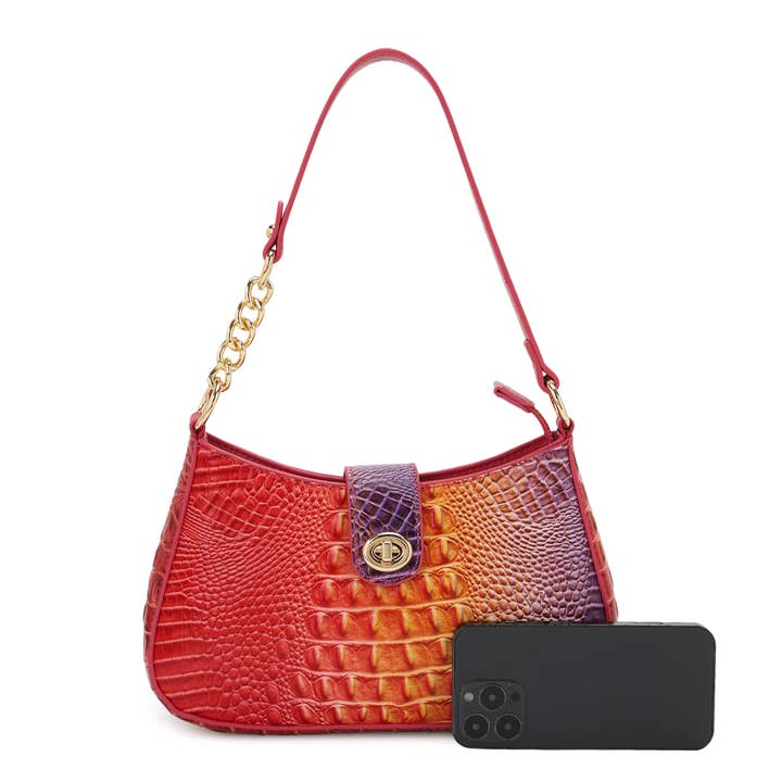 Brown Ariana Ombre Croc Embossed Shoulder Bag for wholesale on Faire2