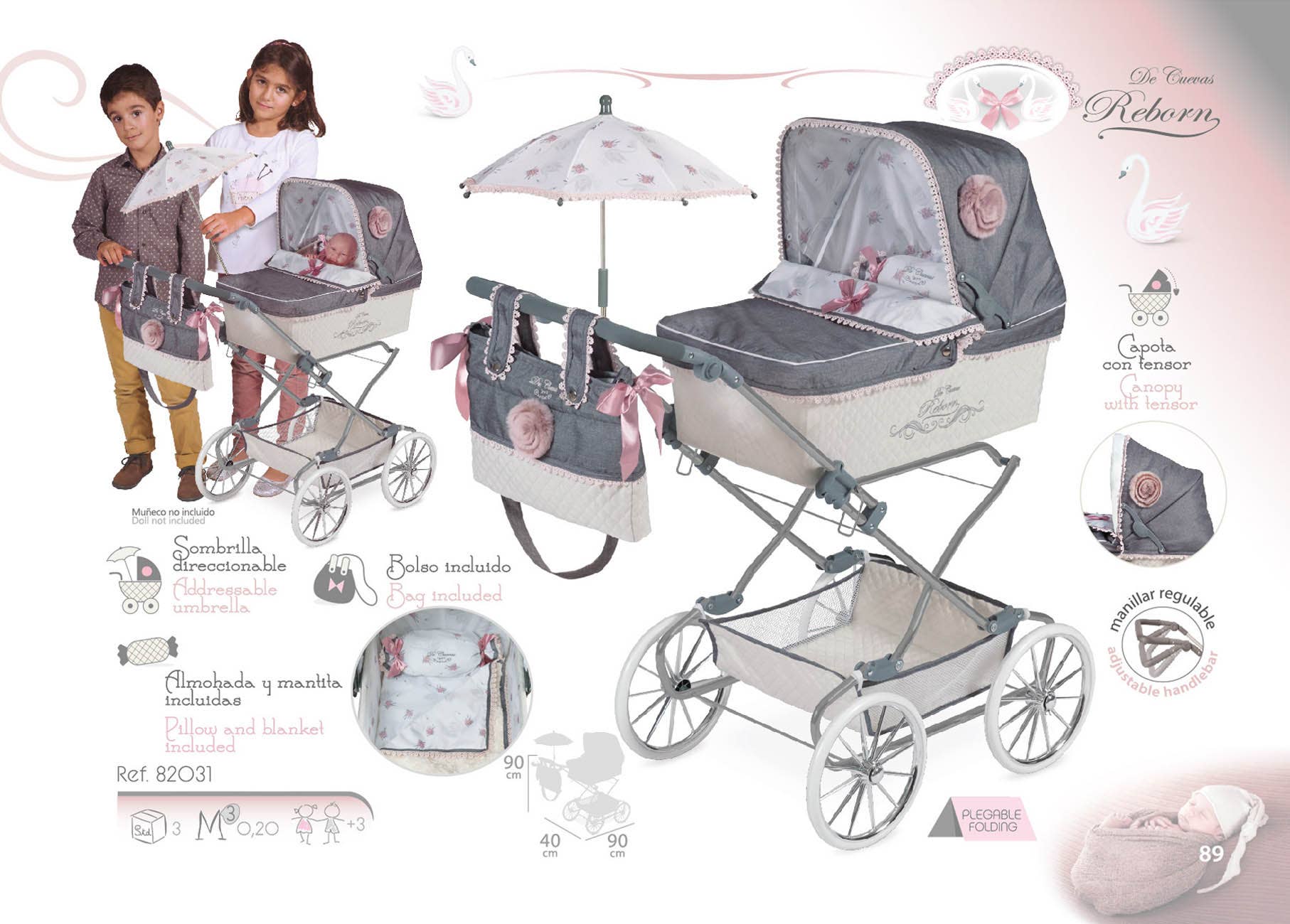DeCuevas Toys - Vendita all'ingrosso Passeggino per bambole - Bambini - Passeggino per bambola Reborn 82031 grigio4