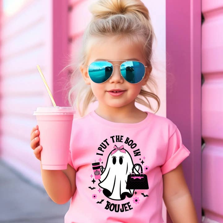 The Countryside Cottage - Wholesale Screen Printed T-Shirt - Kids - I Put the Boo in Boujee Cute Ghost Shirt1