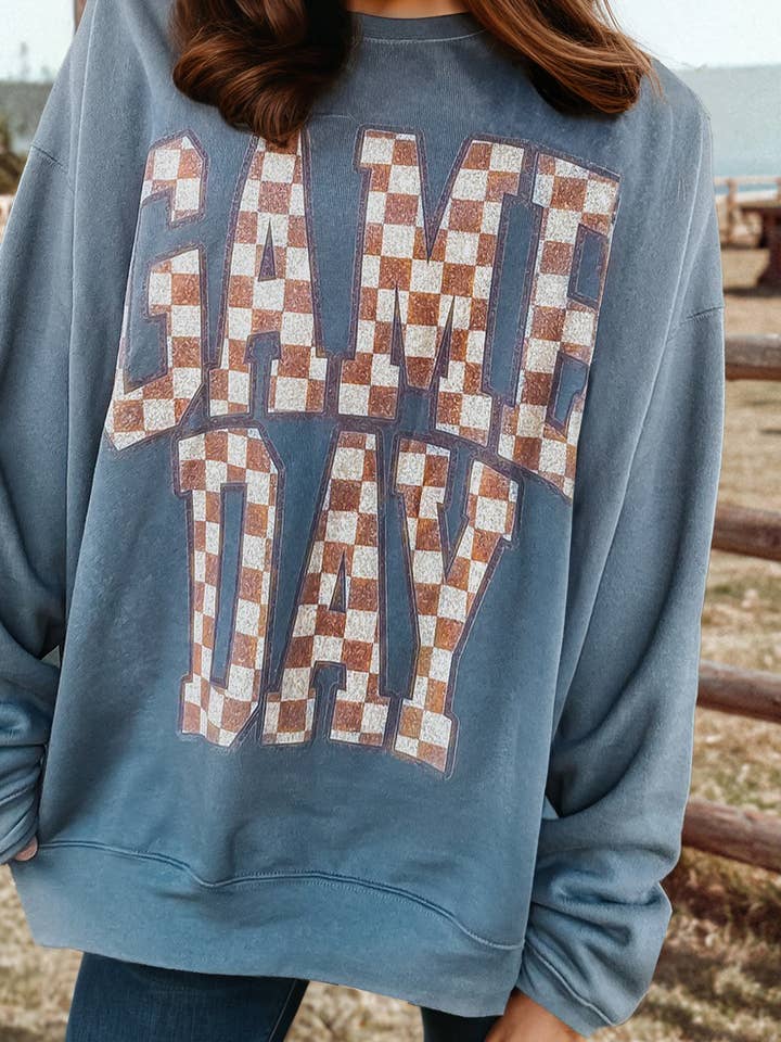 GAME DAY Checkered Letter Graphic Oversize Sweatshirt for wholesale by fashionworks