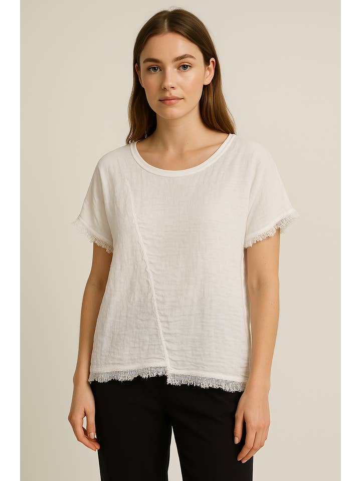 Lucy Sparks – Engroshandel T-shirt – til kvinder – ASYMMETRISK T-SHIRT MED LINFOR OG BOMULDSBAG MED MESHKANT8